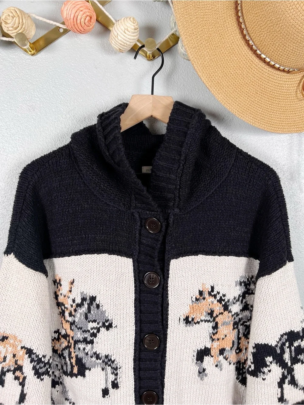 NWT Anthropologie Pilcro Horse Graphic Chunky Knit Cardigan Sweater Size Medium
